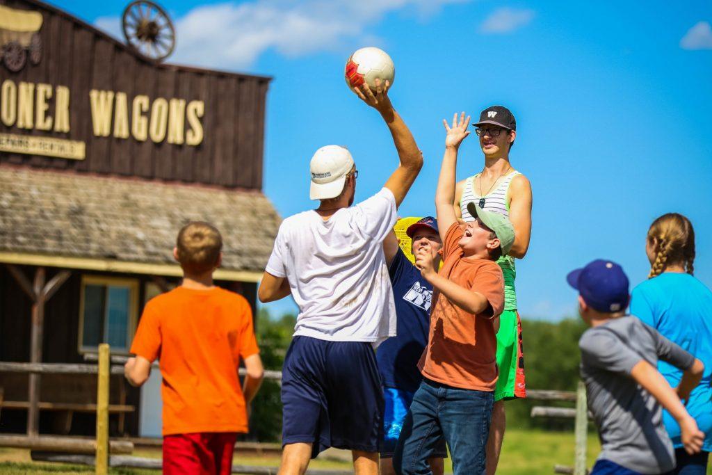 Kids playing games at camp.